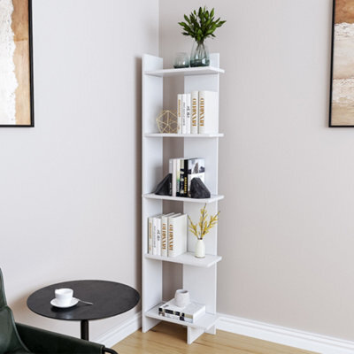 Living And Home 5 Tier Modern White Wooden Corner Bookcase Ladder Shelf Plants Stand - image 1
