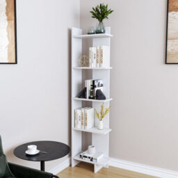 Living And Home 5 Tier Modern White Wooden Corner Bookcase Ladder Shelf Plants Stand