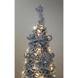 7Ft Pre-Lit Pop Up Frosted Christmas Tree With Assorted Silver Baubles & 200 Warm White Led Lights - H210 X 83Cm Diameter - thumbnail 5