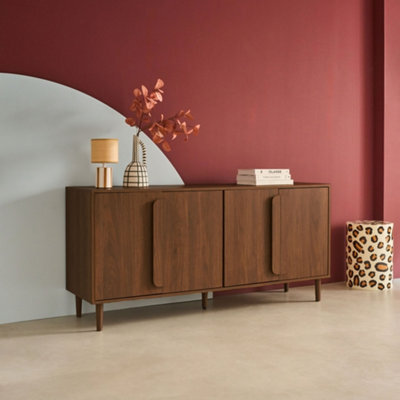 Sweeek - Vintage Walnut Wood Effect Sideboard With 4 Doors, Juliana 160X45X75 Cm - image 1
