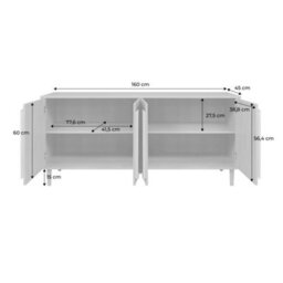 Sweeek - Vintage Walnut Wood Effect Sideboard With 4 Doors, Juliana 160X45X75 Cm - thumbnail 5