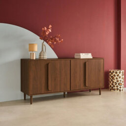 Sweeek - Vintage Walnut Wood Effect Sideboard With 4 Doors, Juliana 160X45X75 Cm - thumbnail 1