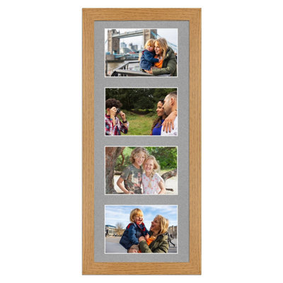 AK Frames 50X20Cm Oak Modern Multi Photo Frame With Silver Mount - Holds 4 Apertures (4X) 6X4 Photos - image 1