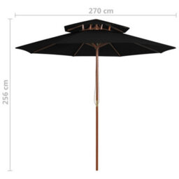 Berkfield Double Decker Parasol With Wooden Pole Black 270 Cm - thumbnail 6