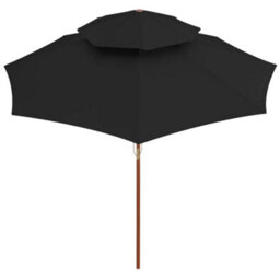 Berkfield Double Decker Parasol With Wooden Pole Black 270 Cm - thumbnail 3