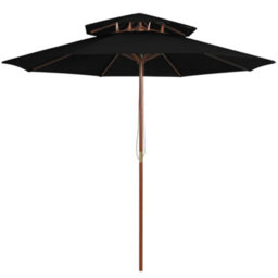 Berkfield Double Decker Parasol With Wooden Pole Black 270 Cm