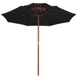 Berkfield Double Decker Parasol With Wooden Pole Black 270 Cm - thumbnail 2