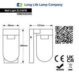 Long Life Lamps Company Modern Garden Outdoor Black Wall Light Lantern Zlc367B - thumbnail 2
