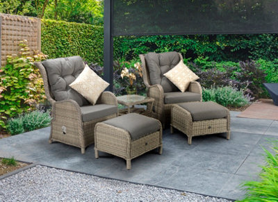 Signature Weave Meghan Wicker 2 X Reclining Chair Lounger Footstool Table Set - image 1