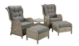 Signature Weave Meghan Wicker 2 X Reclining Chair Lounger Footstool Table Set - thumbnail 4
