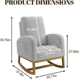 London Boutique Boucle Rocking Chair, High Back Nursing Chair, Teddy Accent Armchair, Wooden Base, Side Pocket, Light Grey - thumbnail 2