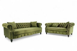 Sage Green Velvet 3 + 2 Seater Chesterfield Sofa Set For Living Room Richmond - thumbnail 2
