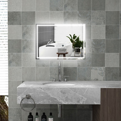 Homcom Bathroom Illuminated Mirror With 3 Colour Led Lights Defogging Film - image 1