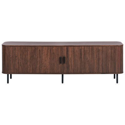Wyld And Coco Novahome Tv Stand Up To 70 Inch Dark Brown With Black Metal Legs And Sliding Doors - image 1