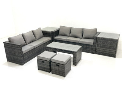Fimous Garden Outdoor Rattan Furniture Set With Sofa Coffee Table 2 Small Footstools 2 Side Tables Dark Grey Mixed - image 1