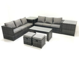 Fimous Garden Outdoor Rattan Furniture Set With Sofa Coffee Table 2 Small Footstools 2 Side Tables Dark Grey Mixed - thumbnail 2