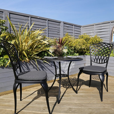 Charles Bentley Cast Aluminium Bistro Table And 2 Chairs Set Black Outdoor Table - image 1