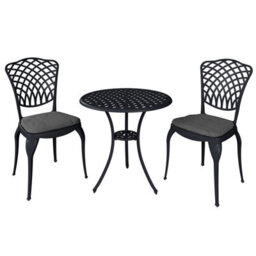 Charles Bentley Cast Aluminium Bistro Table And 2 Chairs Set Black Outdoor Table - thumbnail 3