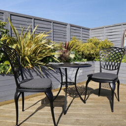 Charles Bentley Cast Aluminium Bistro Table And 2 Chairs Set Black Outdoor Table - thumbnail 1