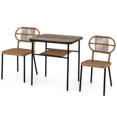 3 Piece Patio Dining Set 2 Space-Saving Wicker Breakfast Set - image 1