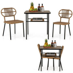 3 Piece Patio Dining Set 2 Space-Saving Wicker Breakfast Set - thumbnail 6