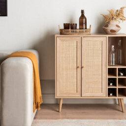 Wyld And Coco Rattanco Sideboard With 2 Wicker Doors And Built-In Wine Rack, Brown, Medium - thumbnail 2