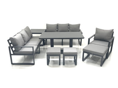 Fimous Outdoor Garden Furniture Set Aluminium Lounge Sofa Adjustable Rising Lifting Dining Table Sets With 3 Footstools Side Table - image 1