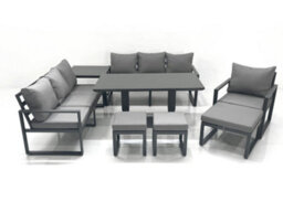 Fimous Outdoor Garden Furniture Set Aluminium Lounge Sofa Adjustable Rising Lifting Dining Table Sets With 3 Footstools Side Table - thumbnail 2