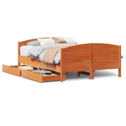 Berkfield Bed Frame Without Mattress Wax Brown 150X200 Cm King Size Solid Wood Pine - thumbnail 2