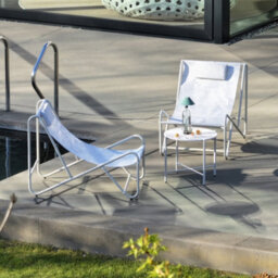 Sweeek - Set Of 2 Garden Lounge Chairs With Round Steel Table Beige 101X76X66 Cm - Salina - thumbnail 1