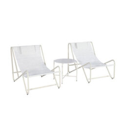 Sweeek - Set Of 2 Garden Lounge Chairs With Round Steel Table Beige 101X76X66 Cm - Salina - thumbnail 2