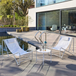 Sweeek - Set Of 2 Garden Lounge Chairs With Round Steel Table Beige 101X76X66 Cm - Salina - thumbnail 3