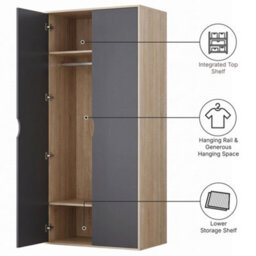 Afn Home Delvito 4 Piece Bedroom Set,  2 Door Wardrobe, 5 Drawer Chest & 2 Bedside Cabinets, Black/oak - thumbnail 4