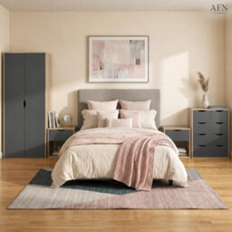 Afn Home Delvito 4 Piece Bedroom Set,  2 Door Wardrobe, 5 Drawer Chest & 2 Bedside Cabinets, Black/oak - thumbnail 9