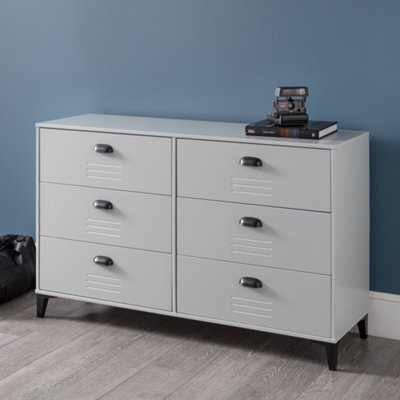 Julian Bowen Lakers Grey 6 Drawer Wide Chest, Locker Effect, Wood, Horizontal Chest, Height: 80 X Width: 130 X Depth: 40Cm - image 1