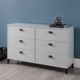 Julian Bowen Lakers Grey 6 Drawer Wide Chest, Locker Effect, Wood, Horizontal Chest, Height: 80 X Width: 130 X Depth: 40Cm - thumbnail 1