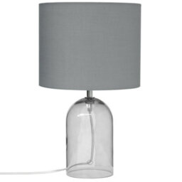 Beliani Table Lamp - Transparent Glass Base, Grey Drum Shade, Modern Minimalist Ambient Lighting - thumbnail 3