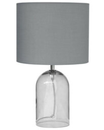 Beliani Table Lamp - Transparent Glass Base, Grey Drum Shade, Modern Minimalist Ambient Lighting - thumbnail 2