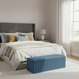 90Cm Wide Lux Ottoman Storage Box, Duck Egg Velvet Upholstered Full Striped Storage Ottoman Box - thumbnail 2