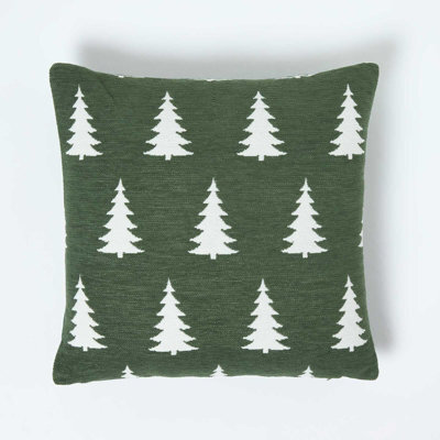Homescapes Festive Alpine Tree Cushion Moss Green Woven Design - image 1