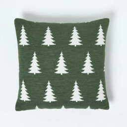 Homescapes Festive Alpine Tree Cushion Moss Green Woven Design - thumbnail 1