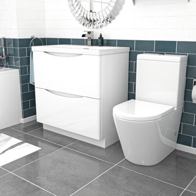 Nes Home White 800mm Basin Vanity Unit And Rimless Close Coupled Toilet - image 1