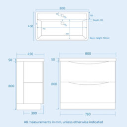 Nes Home White 800mm Basin Vanity Unit And Rimless Close Coupled Toilet - thumbnail 7