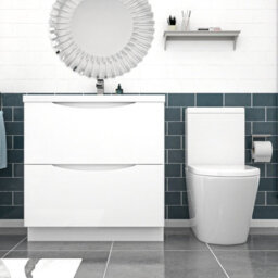 Nes Home White 800mm Basin Vanity Unit And Rimless Close Coupled Toilet - thumbnail 2