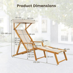 Birch Wood Chaise Lounge Chair Foldable Beach Lounge Chair - thumbnail 2