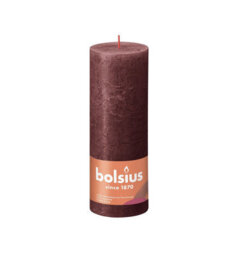 Bolsius Rustic Velvet Red Shine Pillar Candle. Unscented. H19 Cm