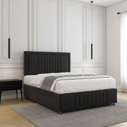 REGIONAL FURNISHINGS Black Plush Velvet Upholstered Divan Bed Set 24Inch Headboard & Footboard 2Drawersfootend & Mattress In 4Ft 4Ft6 5Ft 6Ft - thumbnail 3