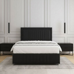 REGIONAL FURNISHINGS Black Plush Velvet Upholstered Divan Bed Set 24Inch Headboard & Footboard 2Drawersfootend & Mattress In 4Ft 4Ft6 5Ft 6Ft - thumbnail 2