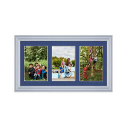 AK Frames 40X20Cm Silver Classic Multi Photo Frame With Blue Mount - Holds 3 Apertures (3X) 6X4 Photos - thumbnail 1