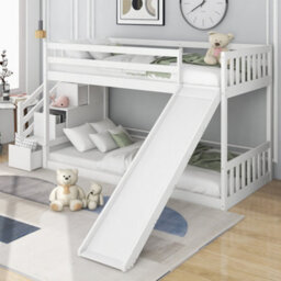 BTM Bunk Bed With Stairs And Slide, Solid Pine Wood, 2 Drawers In Steps, 90X190Cm, White - thumbnail 2